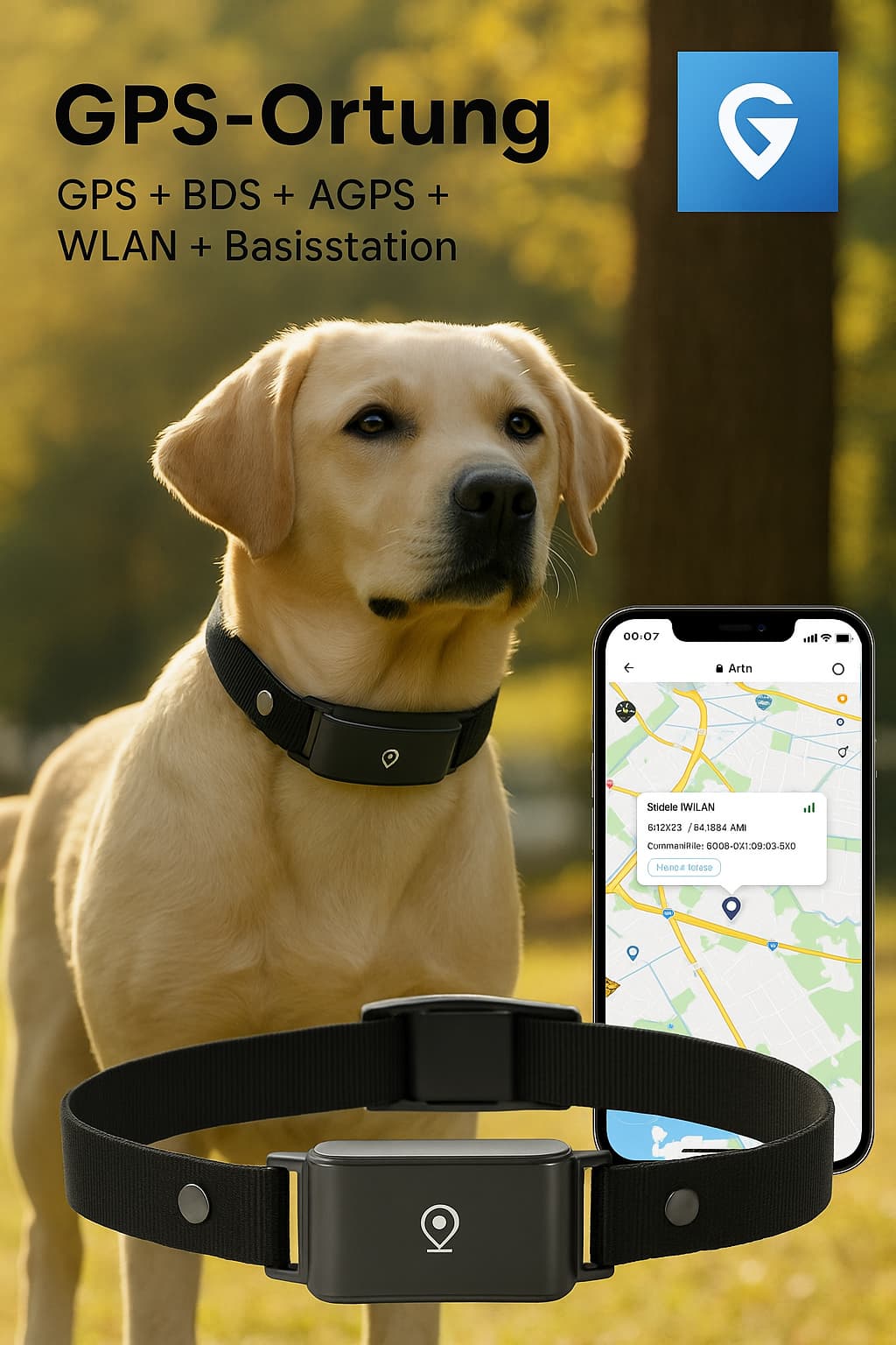 GPS Hunde - Tracker Halsband Wasserdicht 4G | Echtzeit - Ortung & Anti - Verlust Locator für Hunde