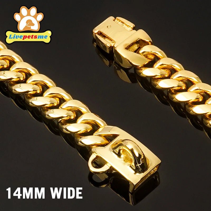 Starkes Edelstahl Hunde Halsband mit Sicherheitsverschluss – Goldene Cuban Link Kette | Furrivio™ für Hunde & Katzen – jetzt bei Furrivio™ kaufen