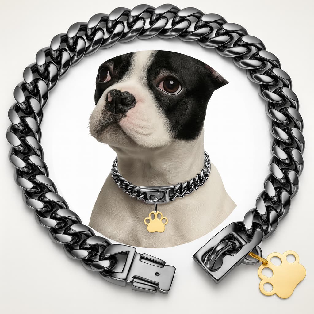 Starkes Edelstahl Hunde Halsband mit Sicherheitsverschluss – Goldene Cuban Link Kette | Furrivio™ für Hunde & Katzen – jetzt bei Furrivio™ kaufen
