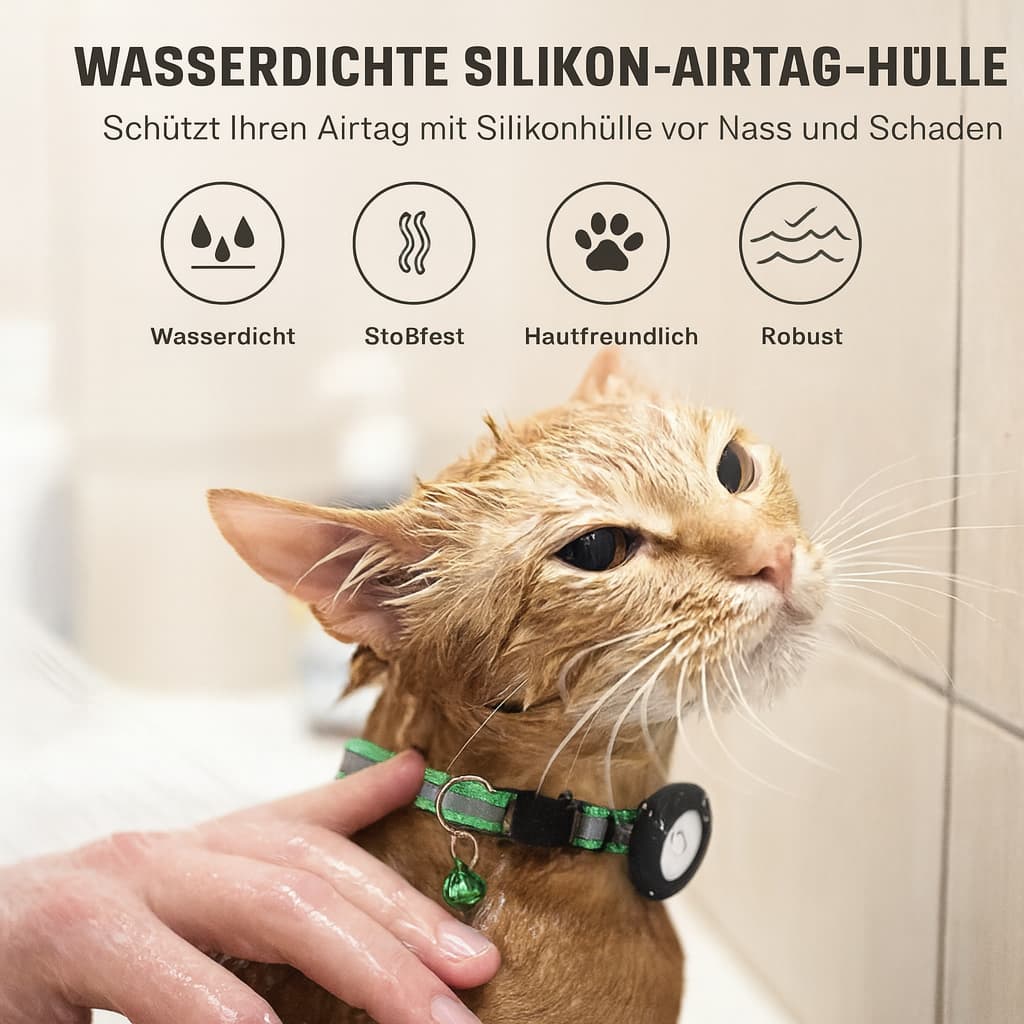 AirTag Halsband mit Schutzhülle für Katzen & Hunde – Reflektierendes Anti - Lost Tracker Halsband, Haustier Zubehör
