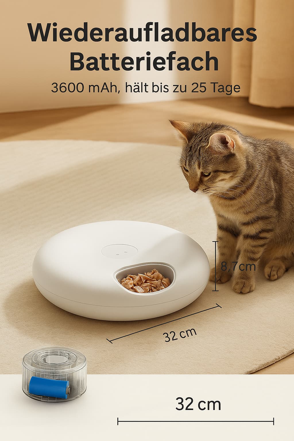 Automatischer Haustier Futterautomat – Smart Futterspender für Katzen, Trocken - & Nassfutter, WLAN - Steuerung, Timer