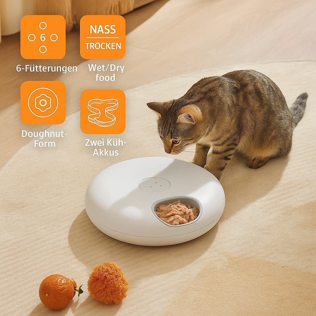 Automatischer Haustier Futterautomat – Smart Futterspender für Katzen, Trocken - & Nassfutter, WLAN - Steuerung, Timer