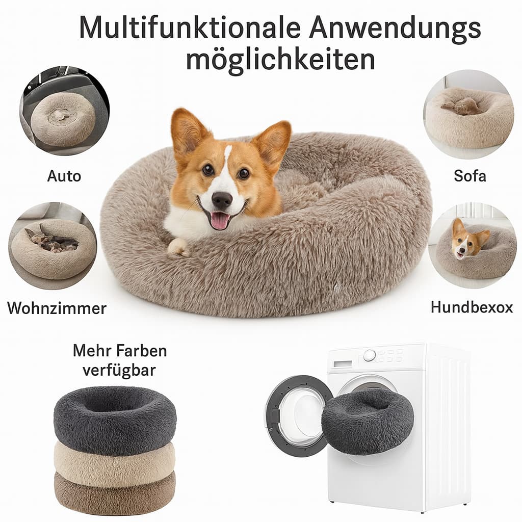 Beruhigendes Donut Hundebett aus Plüsch – Ultraweich & Waschbar | Furrivio™ für Hunde & Katzen – jetzt bei Furrivio™ kaufen