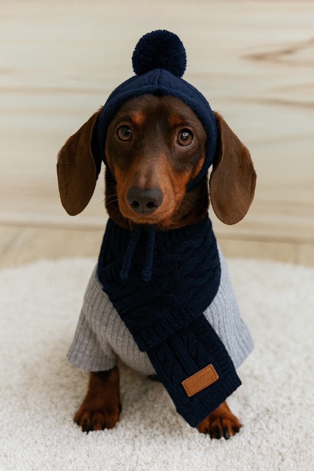 Dackel Mütze - Warme Mütze für Dackel mit Schal für Hunde & Katzen – jetzt bei Furrivio™ kaufen