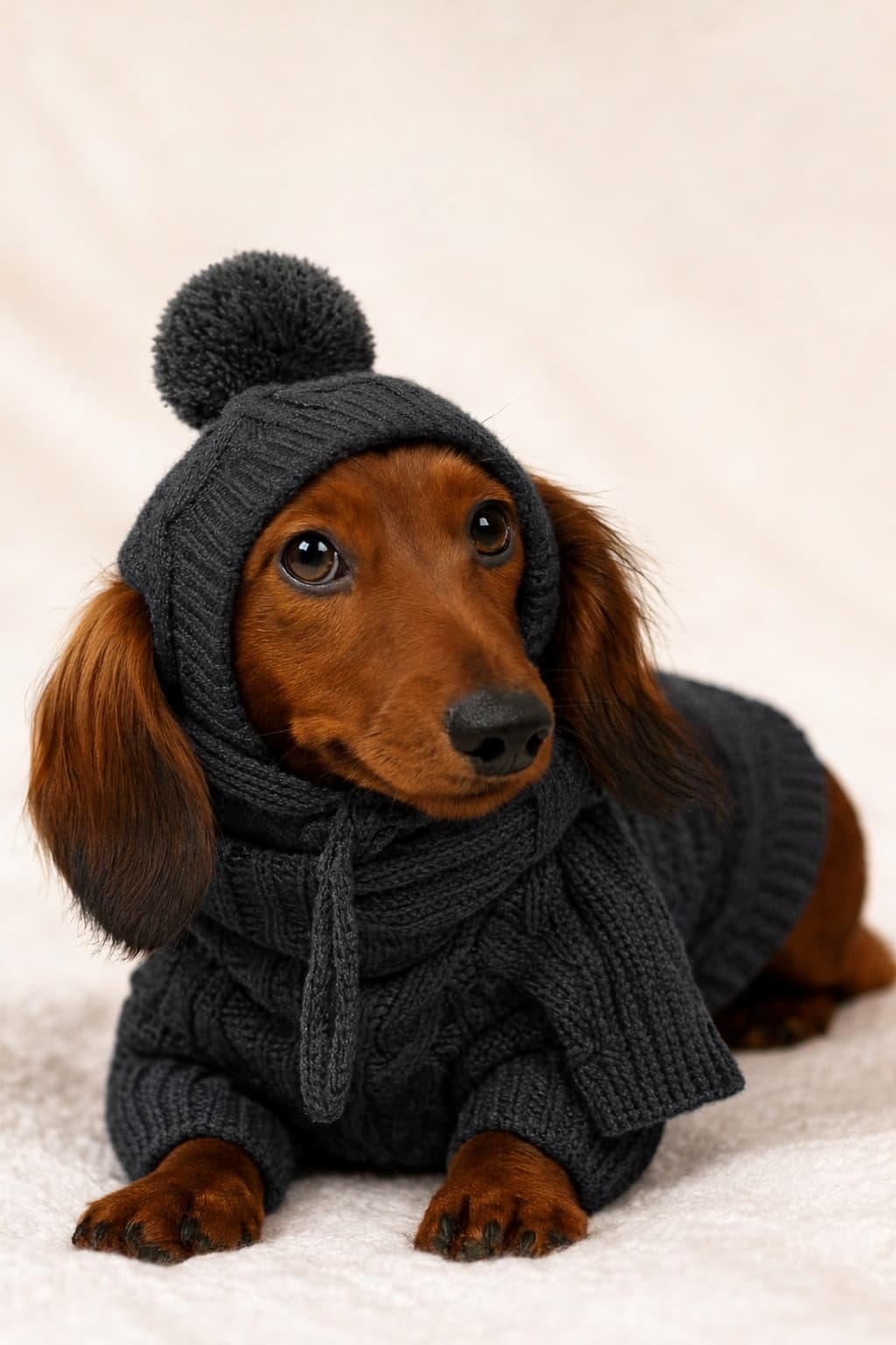 Dackel Mütze - Warme Mütze für Dackel mit Schal für Hunde & Katzen – jetzt bei Furrivio kaufen