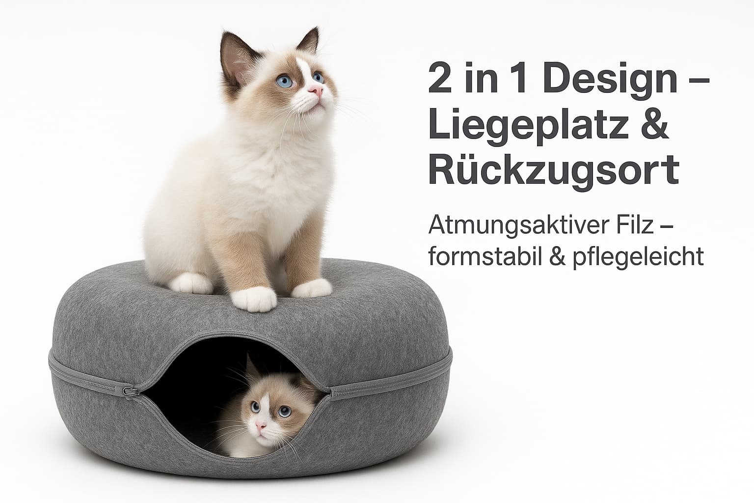 Donut Katzenbett mit Tunnel – 2 - in - 1 Katzenhöhle & Spielplatz aus Plüsch | Furrivio™ für Hunde & Katzen – jetzt bei Furrivio™ kaufen