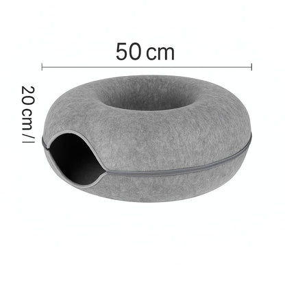 Donut Katzenbett mit Tunnel – 2 - in - 1 Katzenhöhle & Spielplatz aus Plüsch | Furrivio™ für Hunde & Katzen – jetzt bei Furrivio™ kaufen
