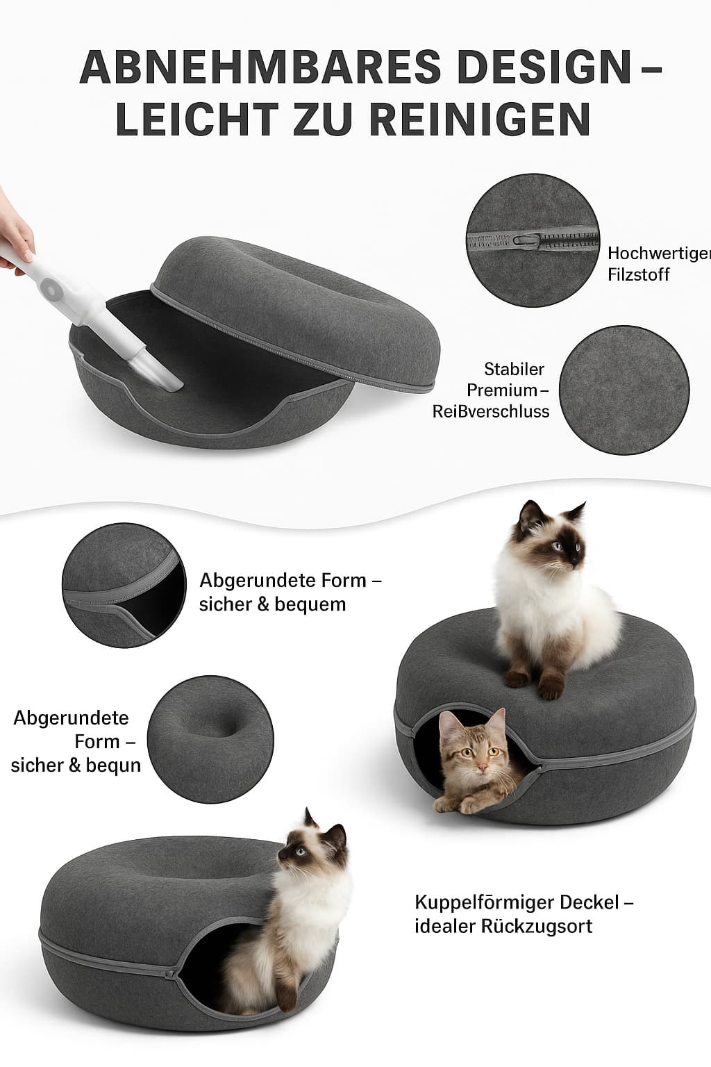 Donut Katzenbett mit Tunnel – 2 - in - 1 Katzenhöhle & Spielplatz aus Plüsch | Furrivio™ für Hunde & Katzen – jetzt bei Furrivio™ kaufen