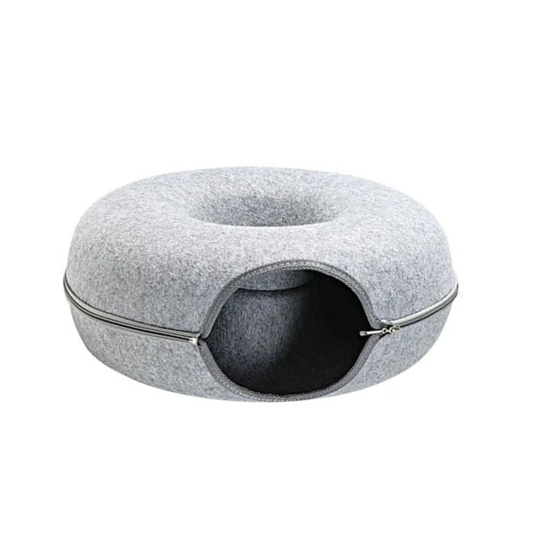 Donut Katzenbett mit Tunnel – 2 - in - 1 Katzenhöhle & Spielplatz aus Plüsch | Furrivio™ für Hunde & Katzen – jetzt bei Furrivio™ kaufen