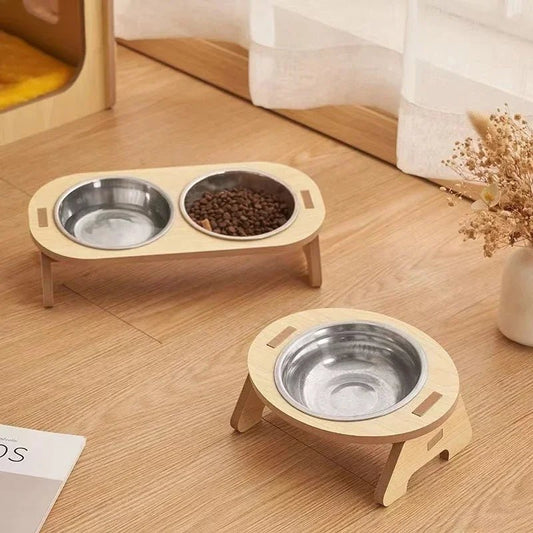 Holz Napfständer Hund – Erhöhter Futternapf mit Edelstahl | Furrivio™ für Hunde & Katzen – jetzt bei Furrivio™ kaufen