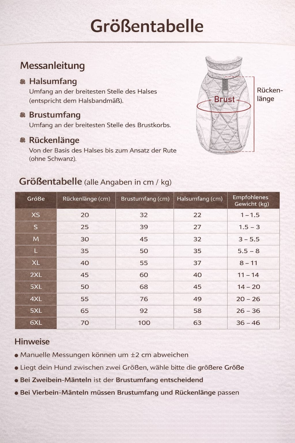 alvi tabelle schlafsack Hundemantel Winter für große Hunde