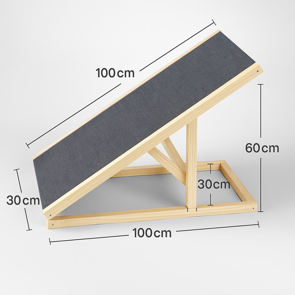Hunderampe aus Holz – Höhenverstellbare Hunderampe mit Anti - Rutsch Teppich