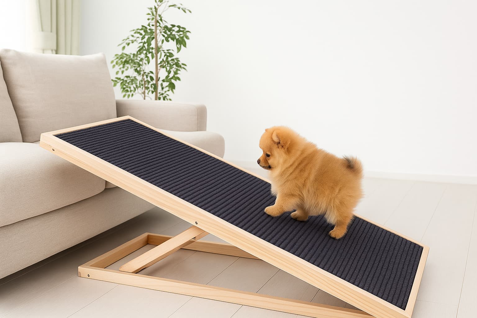 Hunderampe aus Holz – Höhenverstellbare Hunderampe mit Anti - Rutsch Teppich