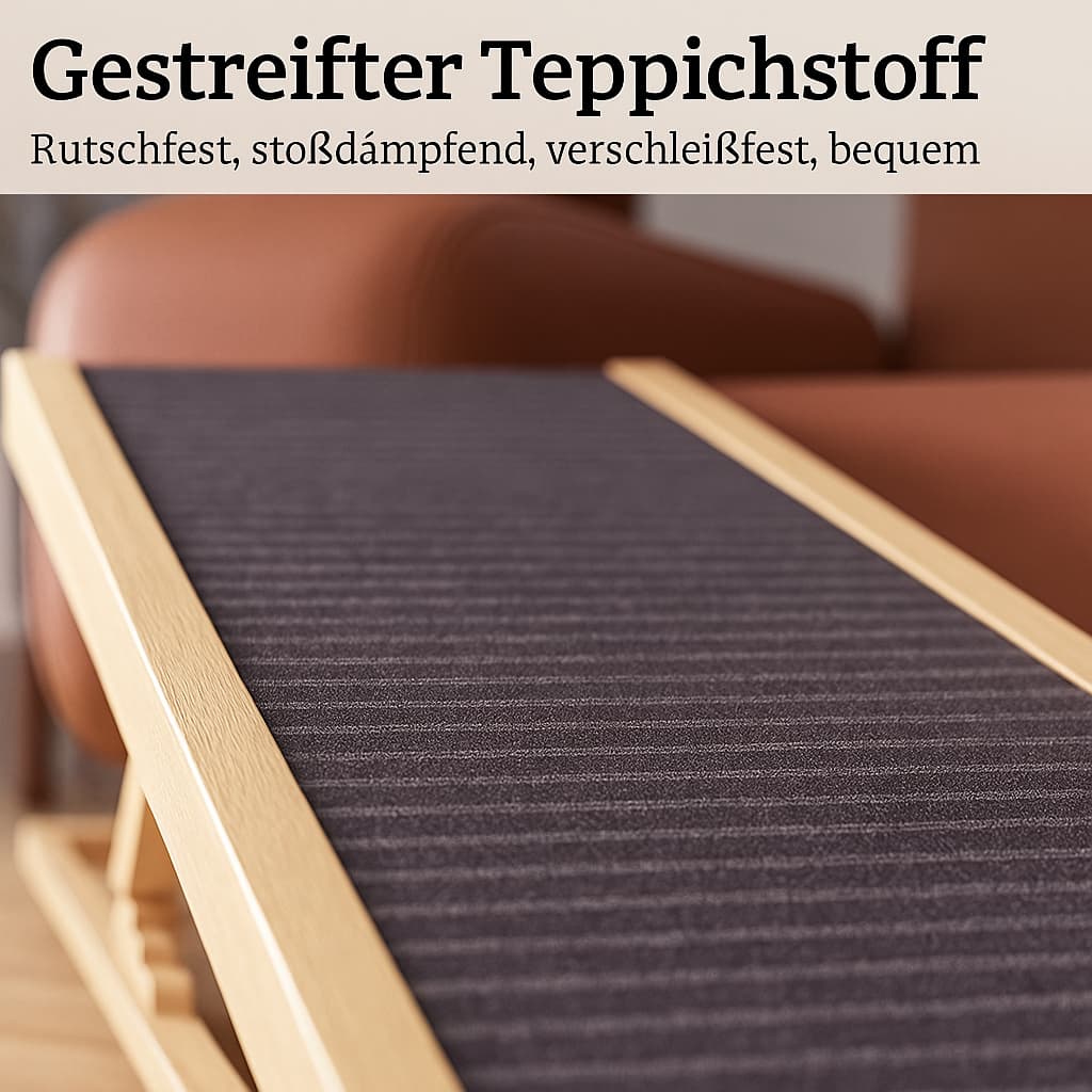 Hunderampe aus Holz – Höhenverstellbare Hunderampe mit Anti - Rutsch Teppich