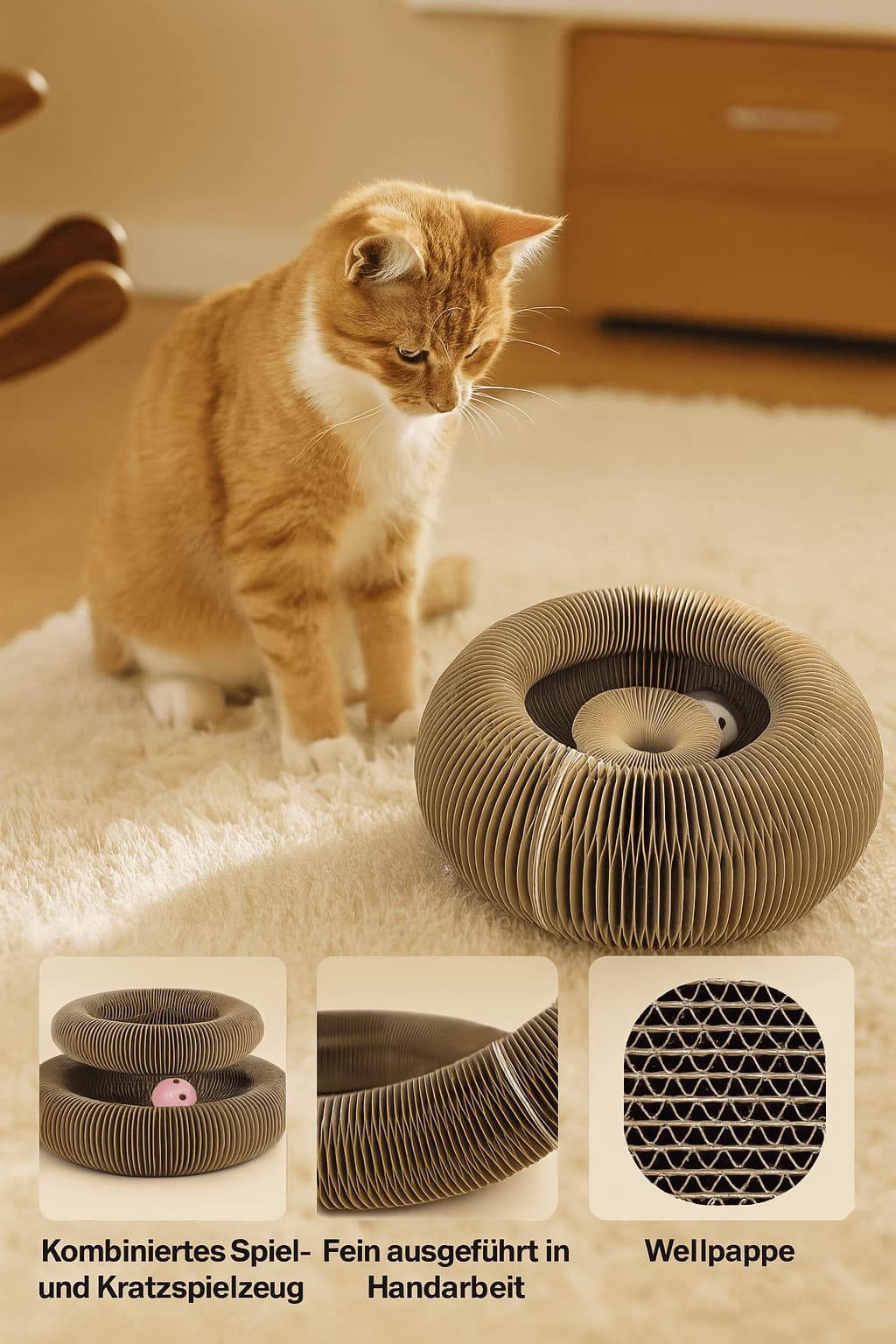 Katzen - Kratzpappe mit Ball – Rund, interaktiv & stabil | Furrivio™ für Hunde & Katzen – jetzt bei Furrivio™ kaufen