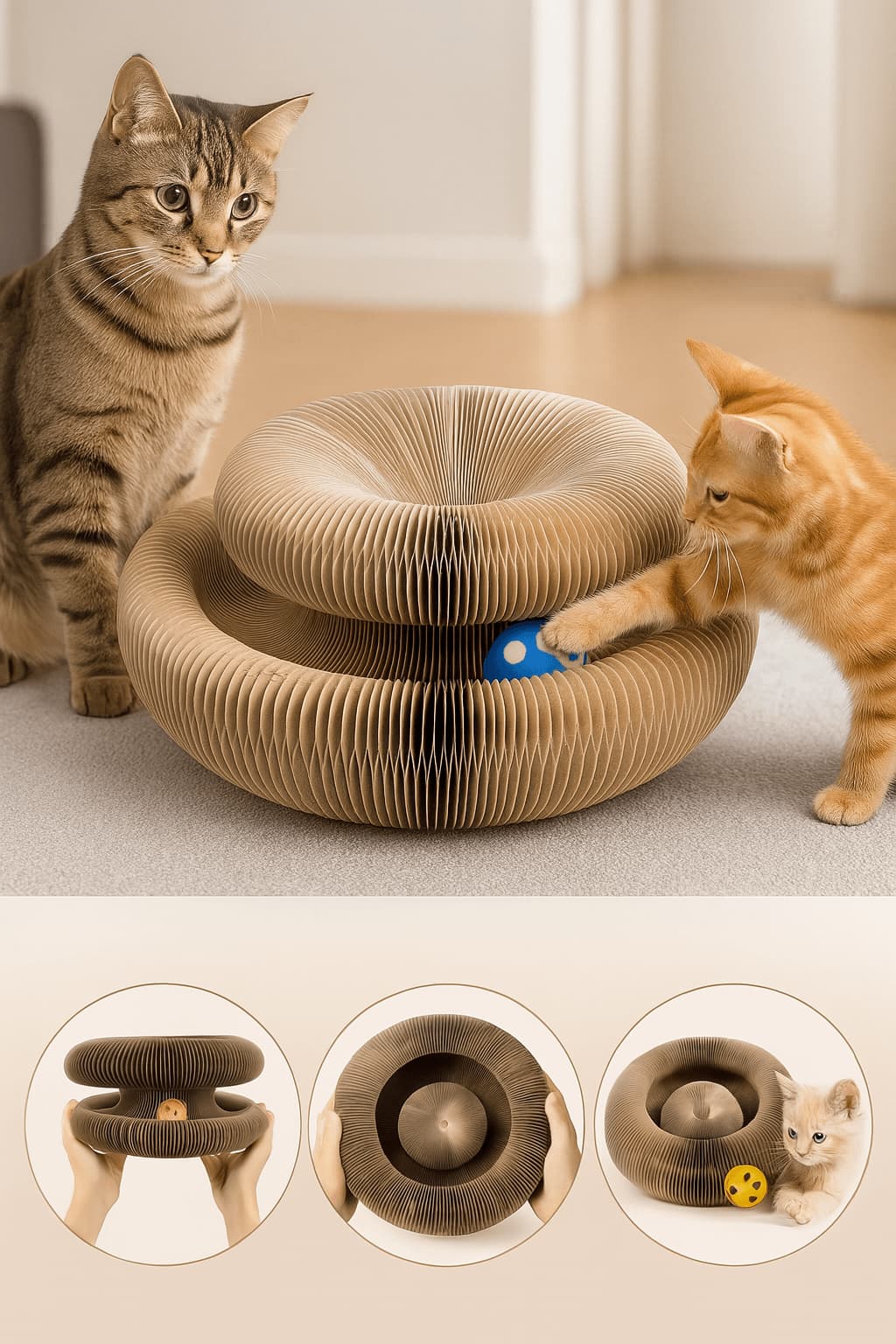 Katzen - Kratzpappe mit Ball – Rund, interaktiv & stabil | Furrivio™ für Hunde & Katzen – jetzt bei Furrivio™ kaufen