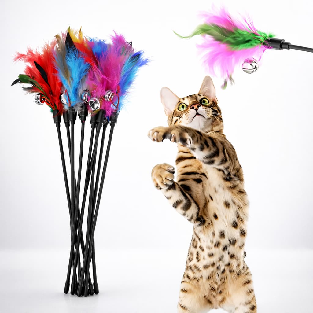 Katzenangel Feder - buntes Katzenspielzeug mit Feder | Furrivio für Hunde & Katzen – jetzt bei Furrivio kaufen