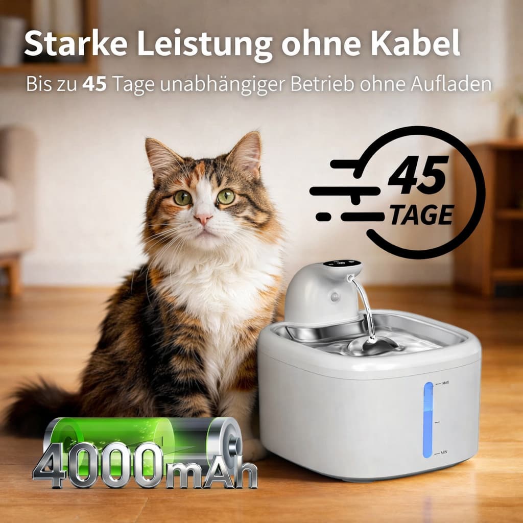 Katzenbrunnen ohne Kabel - moderner Trinkbrunnen mit Akku für Hunde & Katzen – jetzt bei Furrivio kaufen
