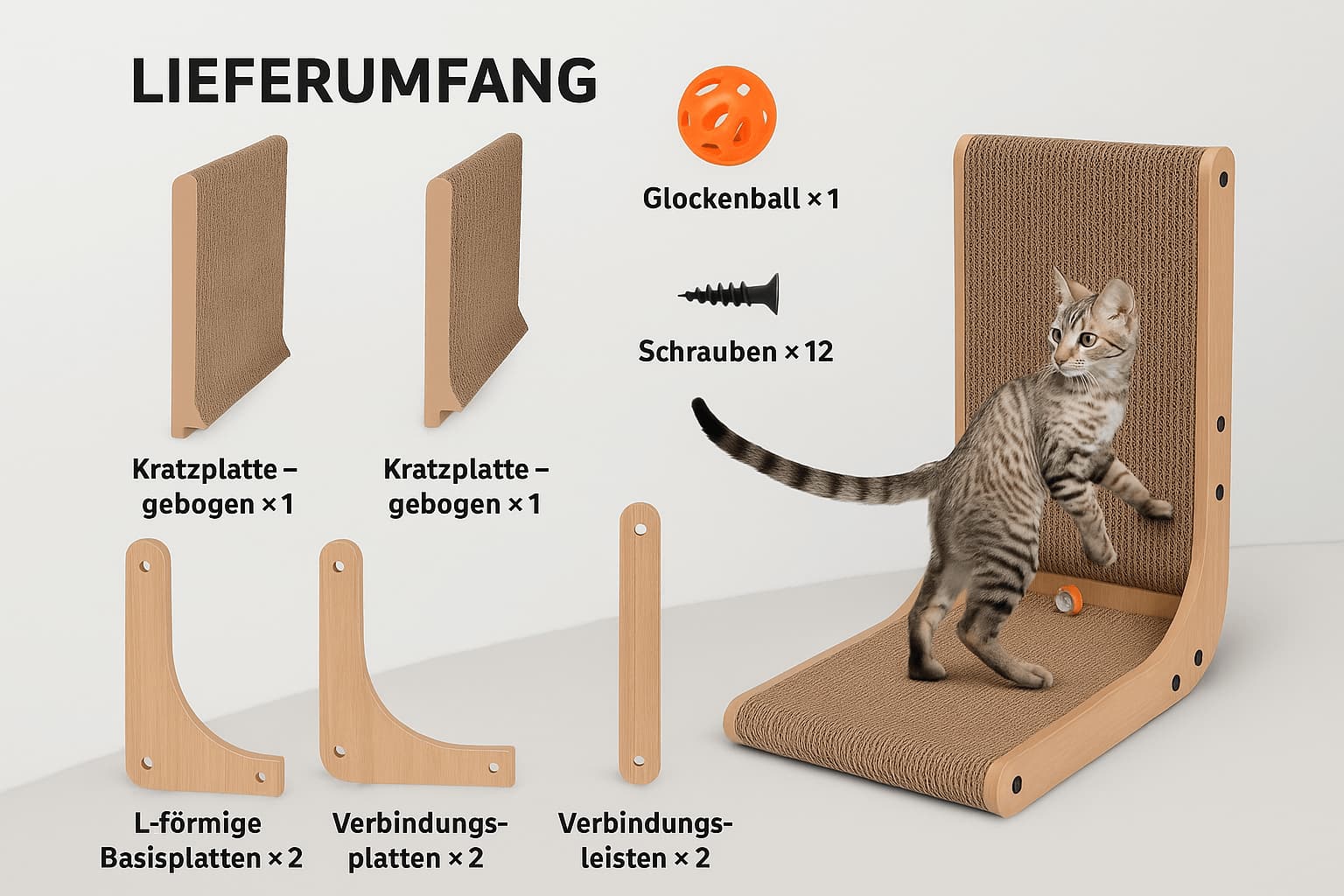 Katzenkratzbrett L - Form – Wandmontage & Spielball | Furrivio™ für Hunde & Katzen – jetzt bei Furrivio™ kaufen