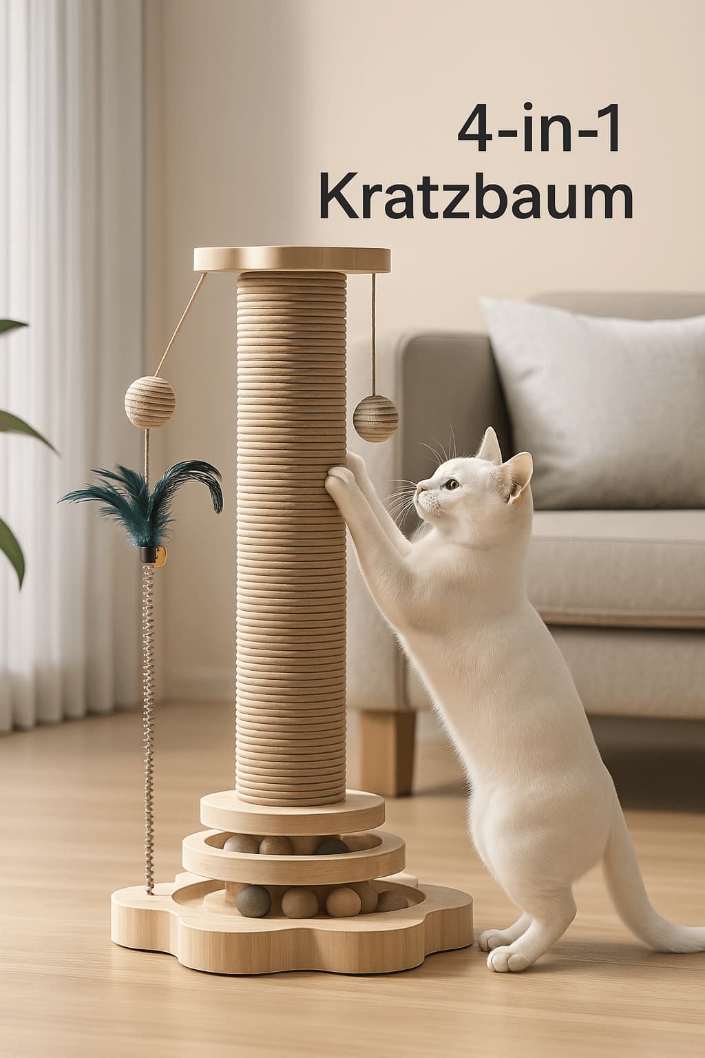 Katzenspielzeug aus Holz mit Katzenminze – Drehscheibe & Kratzstab