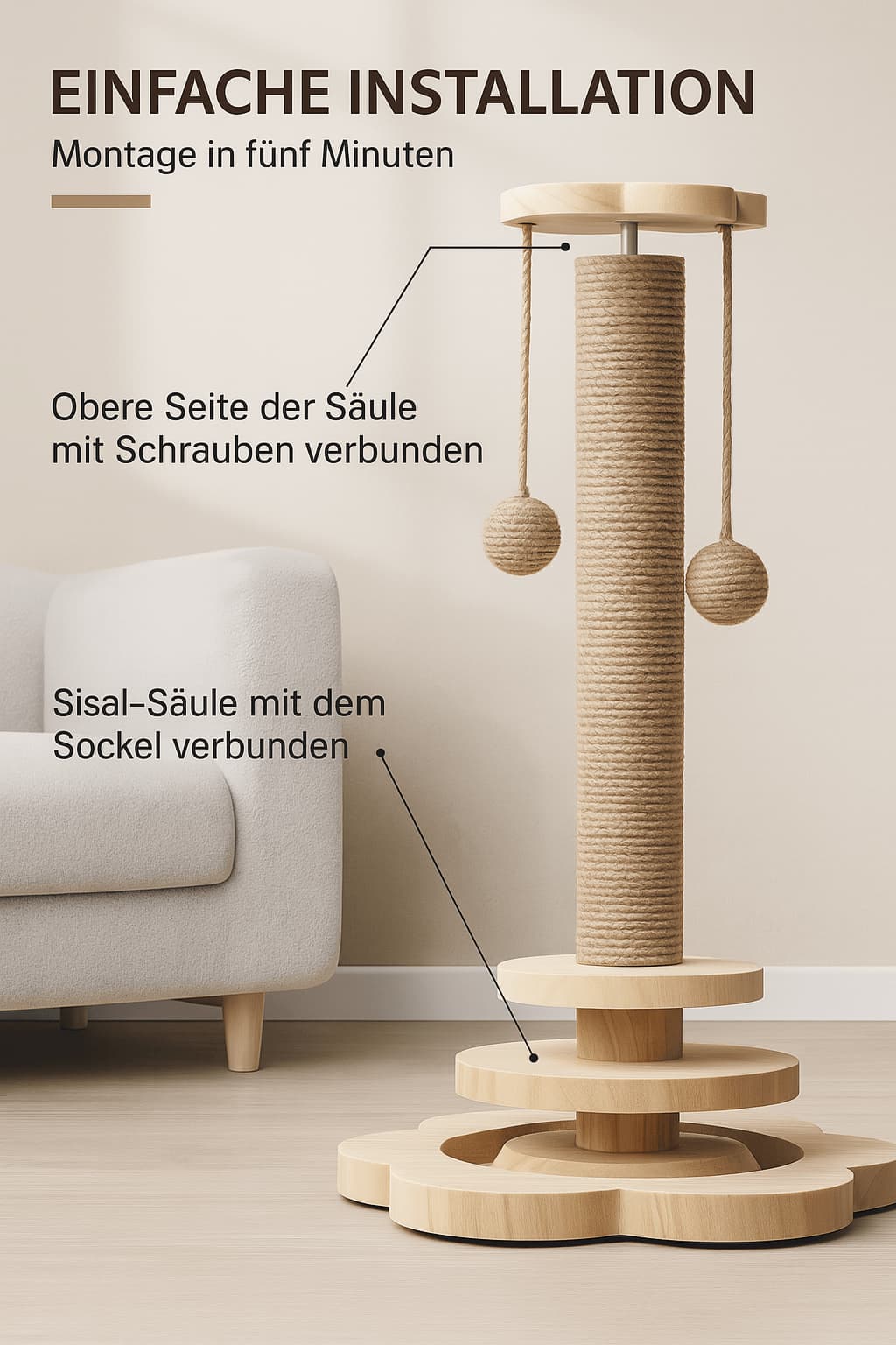 Katzenspielzeug aus Holz mit Katzenminze – Drehscheibe & Kratzstab