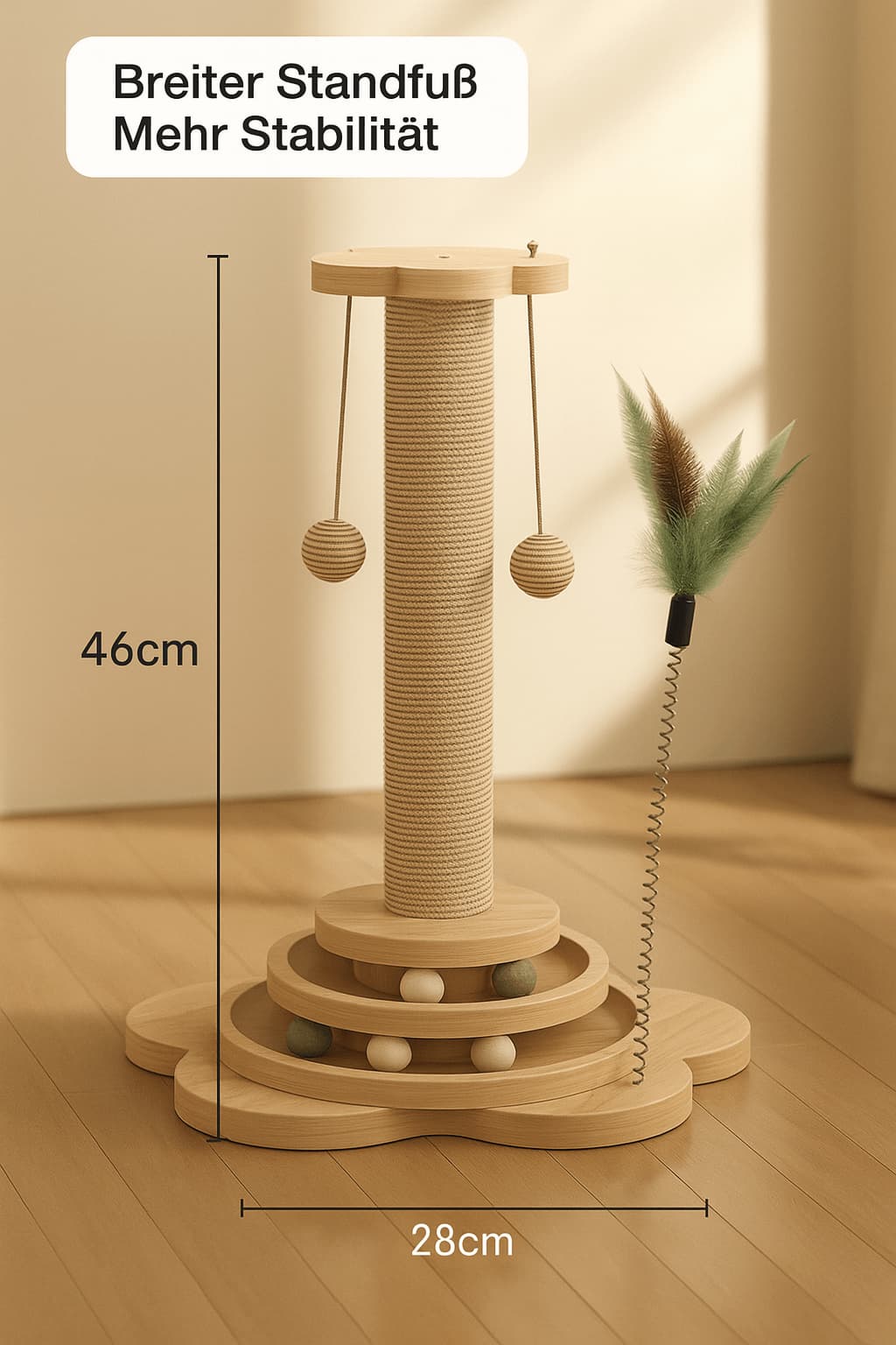 Katzenspielzeug aus Holz mit Katzenminze – Drehscheibe & Kratzstab
