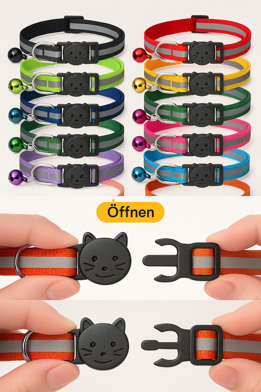 Reflektierendes Breakaway - Katzenhalsband mit Glöckchen & Sicherheitsverschluss – verstellbar, reflektiv & ausreißbar | Furrivio™ für Hunde & Katzen – jetzt bei Furrivio™ kaufen