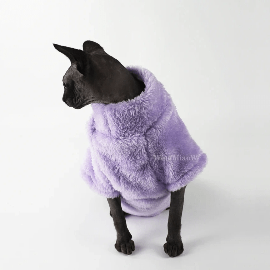 Sphynx Katzenpullover Plüsch– Warmer Winterpullover Arctic Velvet für haarlose Katzen lila | Furrivio™