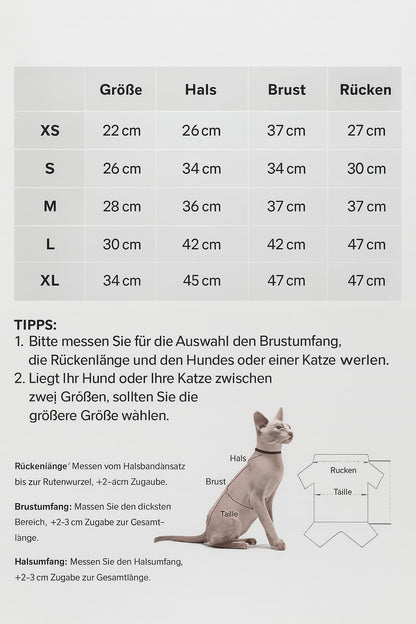 Sphynx Katzenpullover Plüsch– Warmer Winterpullover Arctic Velvet für haarlose Katzen Größentabelle | Furrivio™