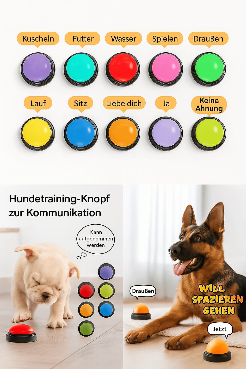 Sprechknopf für Hunde – Aufnahme - Taste für Hundetraining & Kommunikation