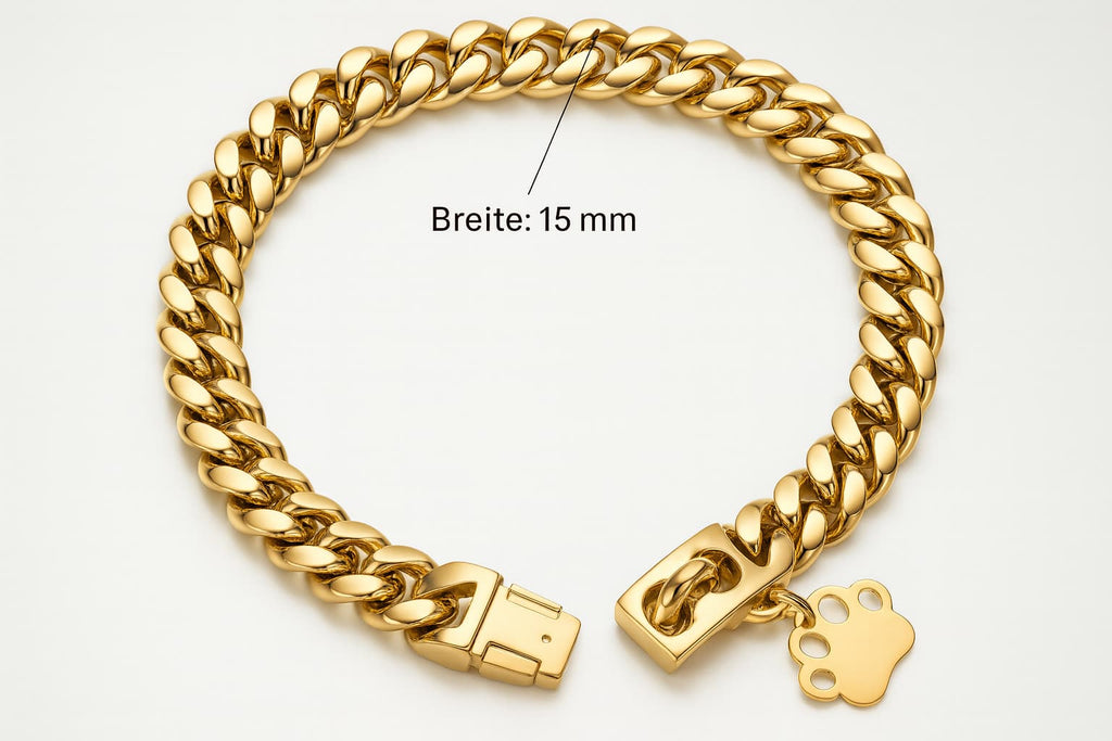 Starkes Edelstahl Hunde Halsband mit Sicherheitsverschluss – Goldene Cuban Link Kette | Furrivio™