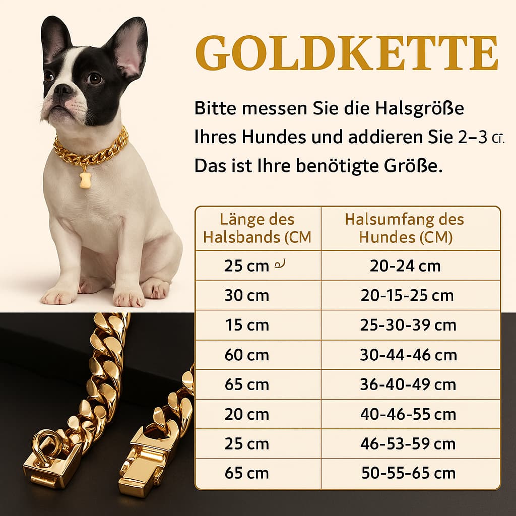 Starkes Edelstahl Hunde Halsband mit Sicherheitsverschluss – Goldene Cuban Link Kette | Furrivio™