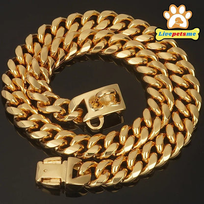 Starkes Edelstahl Hunde Halsband mit Sicherheitsverschluss – Goldene Cuban Link Kette | Furrivio™ für Hunde & Katzen – jetzt bei Furrivio™ kaufen
