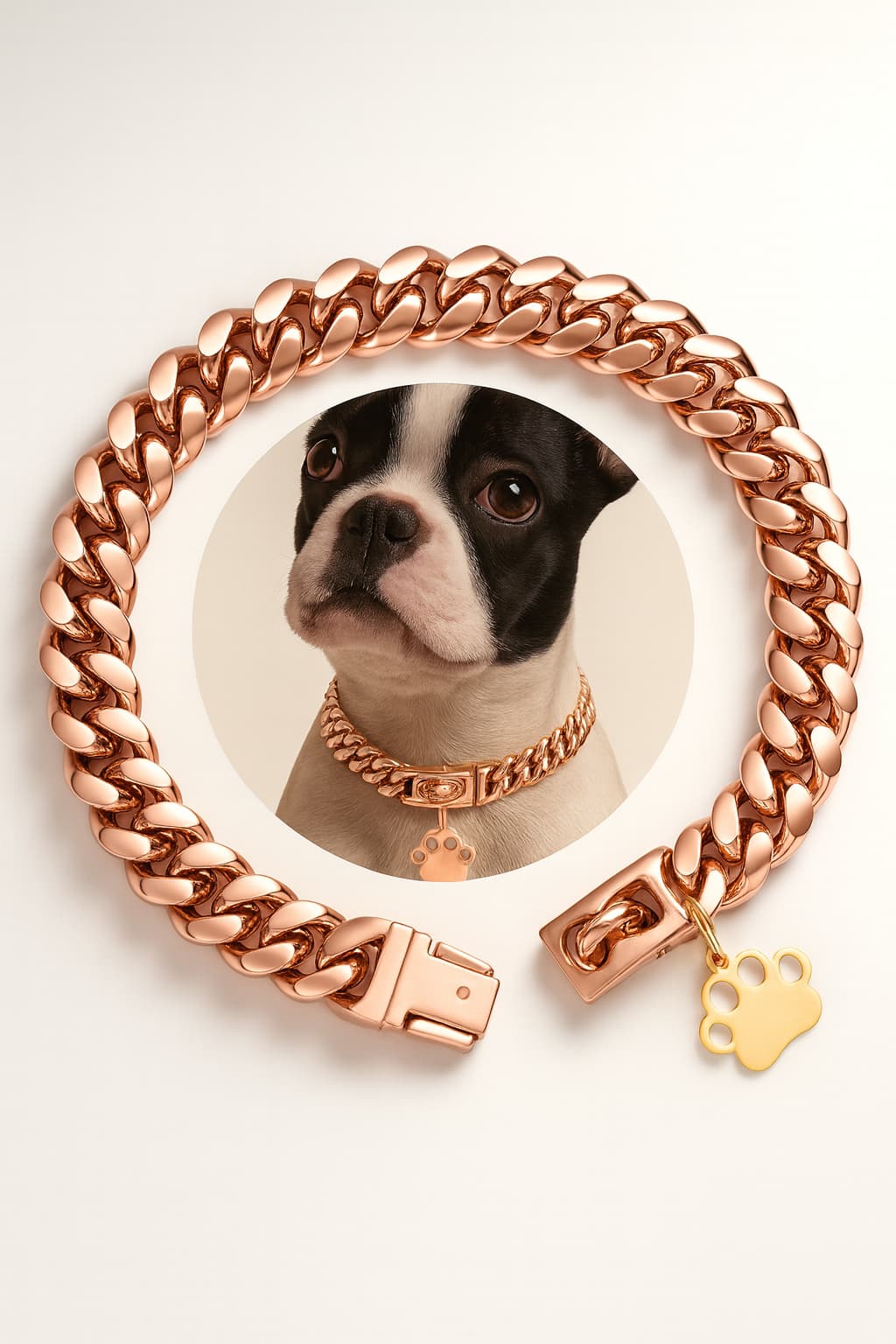 Starkes Edelstahl Hunde Halsband mit Sicherheitsverschluss – Goldene Cuban Link Kette | Furrivio™