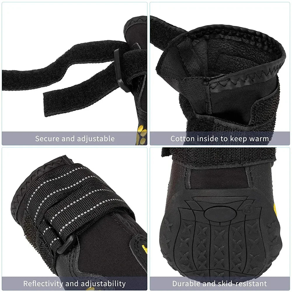 Wasserdichte Hundeschuhe | 4er Set Rutschfeste Pfotenschuhe mit Gummisohle, Reflektoren & Pfotenschutz für Winter | Furrivio™