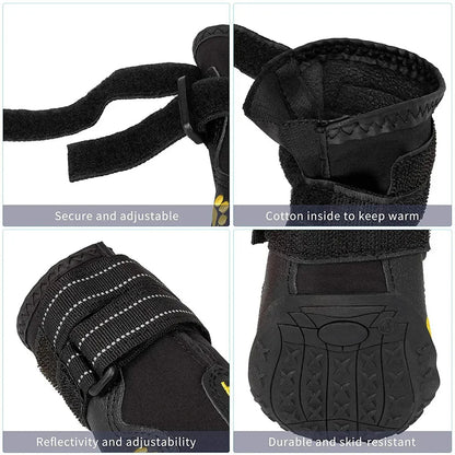 Wasserdichte Hundeschuhe | 4er Set Rutschfeste Pfotenschuhe mit Gummisohle, Reflektoren & Pfotenschutz für Winter | Furrivio™