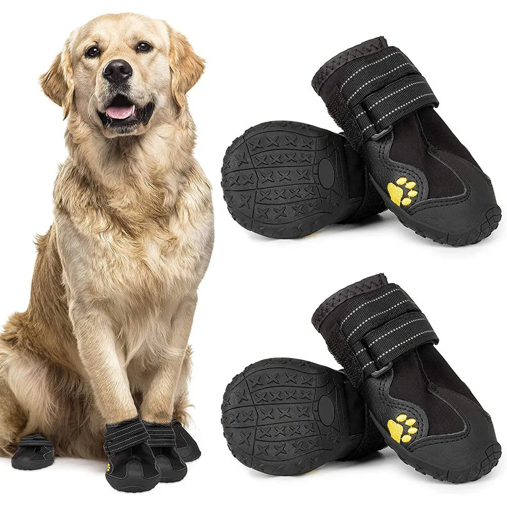 Wasserdichte Hundeschuhe | 4er Set Rutschfeste Pfotenschuhe mit Gummisohle, Reflektoren & Pfotenschutz für Winter | Furrivio™
